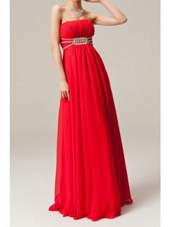 Chiffon strapless vloer lengte empire avondjurk met pailletten