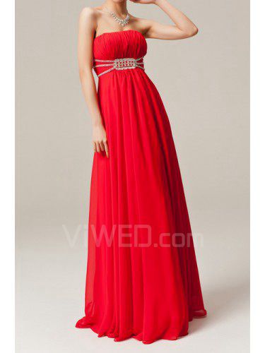 Chiffon Strapless Floor Length Empire Evening Dress with Sequins