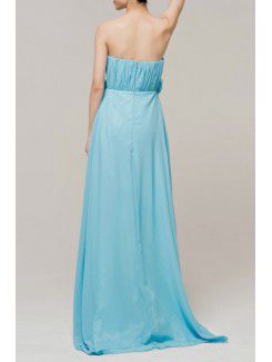 Chiffon Strapless Floor Length Empire Evening Dress with Handmade Flowers