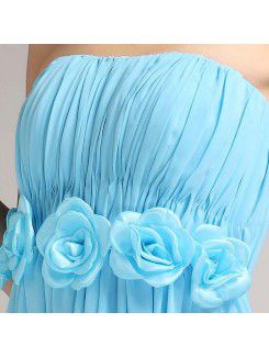 Chiffon Strapless Floor Length Empire Evening Dress with Handmade Flowers