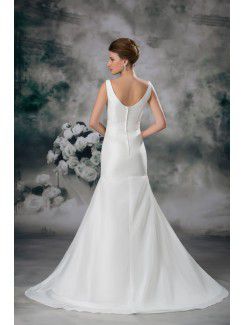 Taffeta V-Neck Sweep Train Sheath Embroidered Wedding Dress