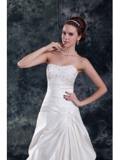 Satin Strapless Chapel Train A-line Embroidered Wedding Dress