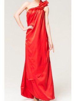 Charmeuse One Shoulder Floor Length Column Evening Dress