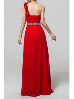 Chiffon One Shoulder Floor Length A-line Evening Dress with Crystal