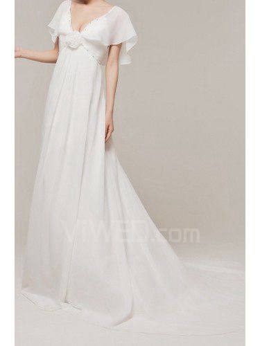 Chiffon V-neck Chapel Train Column Evening Dress with Crystal