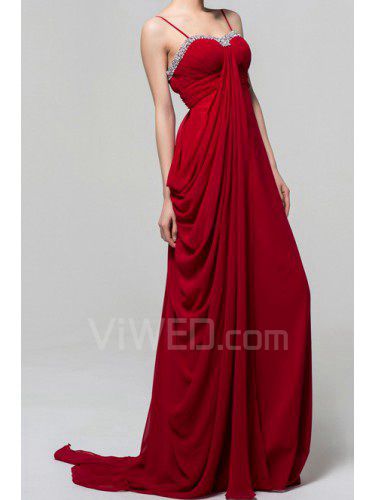 Charmeuse Spaghetti Sweep Train Empire Evening Dress with Beading