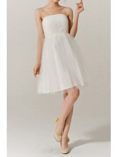 Tule strapless vestido de noite curto-line