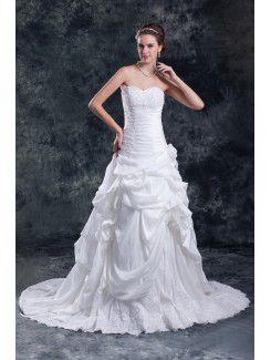 Taffeta Sweetheart Sweep Train A-line Embroidered Wedding Dress