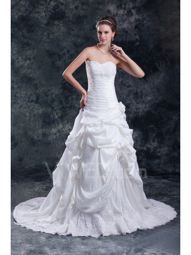 Taffeta Sweetheart Sweep Train A-line Embroidered Wedding Dress