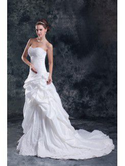 Taffeta Sweetheart Sweep Train A-line Embroidered Wedding Dress