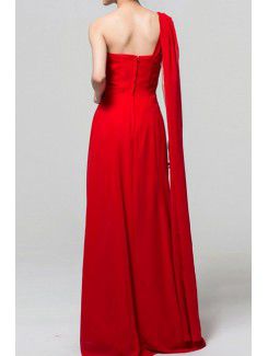 Chiffon One Shoulder Floor Length A-line Evening Dress with Handmade Flowers