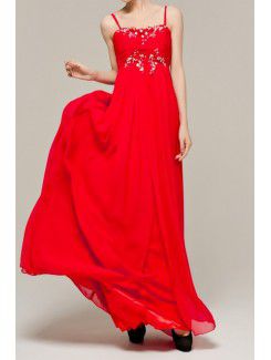 Chiffon Spaghetti Floor Length Column Evening Dress with Sequins