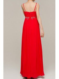 Chiffon Spaghetti Floor Length Column Evening Dress with Sequins