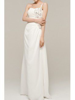 Chiffon One Shoulder Floor Length A-line Evening Dress with Sequins