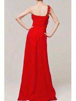 Chiffon One Shoulder Floor Length A-line Evening Dress with Crystal