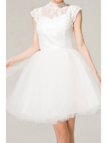 Lace Jewel Short Ball Gown Evening Dress