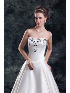 Satin Sweetheart Sweep Train A-line Embroidered Wedding Dress