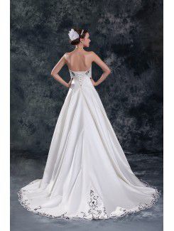 Satin Sweetheart Sweep Train A-line Embroidered Wedding Dress