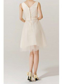 Organza V-neck Short A-line Evening Dress with Bow