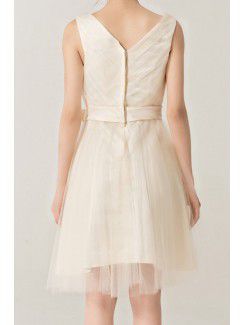 Organza V-neck Short A-line Evening Dress with Bow