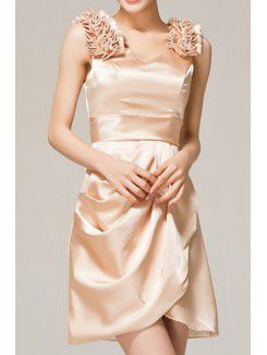 Satin Straps Short A-line Evening Dress