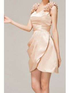 Satin Straps Short A-line Evening Dress