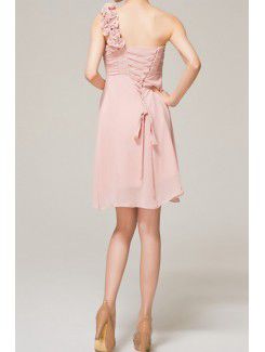 Chiffon One Shoulder Short Empire Evening Dress with Handmade Flowers