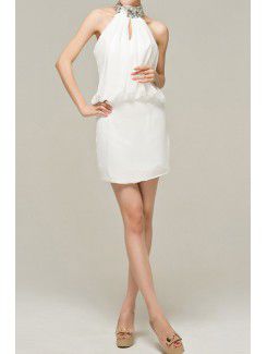 Chiffon Halter Short Column Evening Dress with Crystal