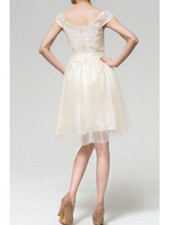 Lace Square Short A-line Evening Dress with Bow