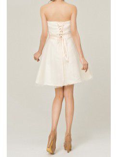 Net Strapless Short A-line Evening Dress with Bow