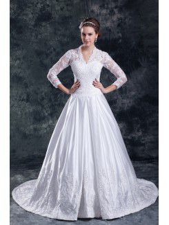Satin Sweetheart Sweep Train A-line Embroidered Wedding Dress with Jacket