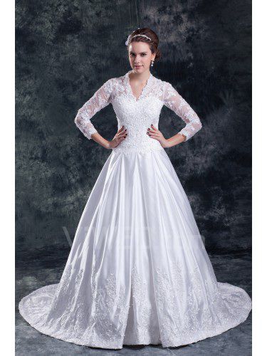 Satin Sweetheart Sweep Train A-line Embroidered Wedding Dress with Jacket