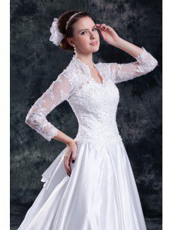 Satin Sweetheart Sweep Train A-line Embroidered Wedding Dress with Jacket