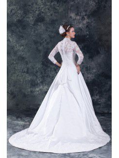 Satin Sweetheart Sweep Train A-line Embroidered Wedding Dress with Jacket