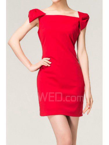 Satin Square Short Sheath Evening Dress with Bow