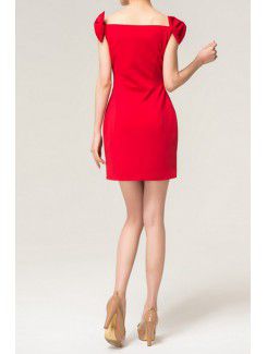 Satin Square Short Sheath Evening Dress with Bow