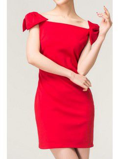 Satin Square Short Sheath Evening Dress with Bow