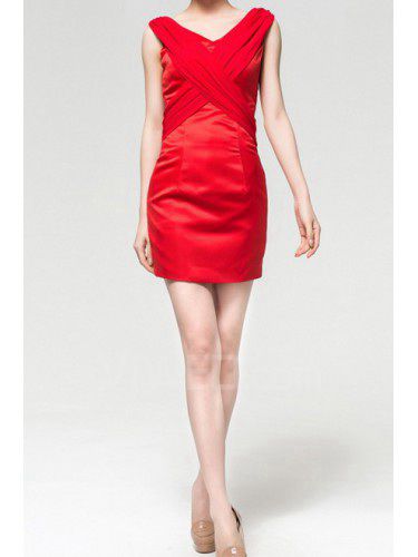 Satin V-neck Short Sheath Evening Dress