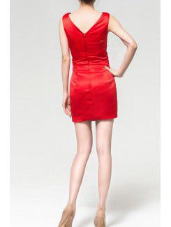 Satin V-neck Short Sheath Evening Dress