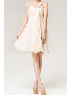Chiffon One Shoulder Short Empire Evening Dress with Crystal
