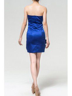 Satin Strapless Short Sheath Evening Dress with Handmade Flowers