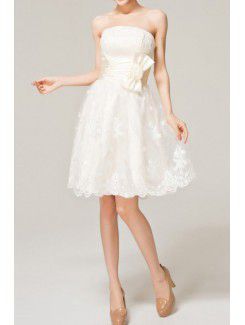 Lace Strapless Short A-line Evening Dress with Bow