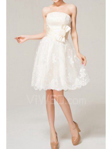 Lace stropløs kort a-line kjole med bue
