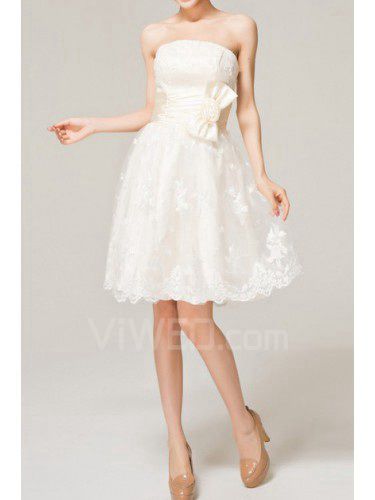 Lace Strapless Short A-line Evening Dress with Bow