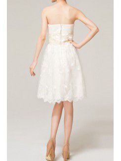 Lace Strapless Short A-line Evening Dress with Bow