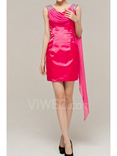 Charmeuse V-neck Short Sheath Evening Dress with Crystal