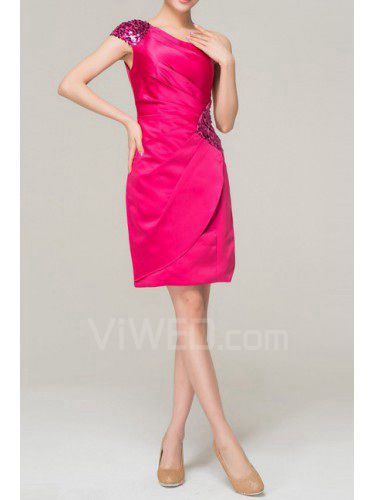 Chiffon One Shoulder Short Sheath Evening Dress with Crystal