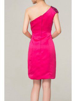 Chiffon One Shoulder Short Sheath Evening Dress with Crystal