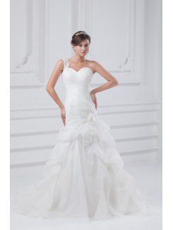 Organza longueur de plancher de robe de mariée a-ligne