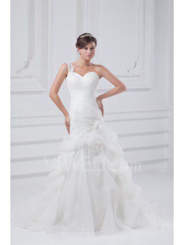 Organza longueur de plancher de robe de mariée a-ligne